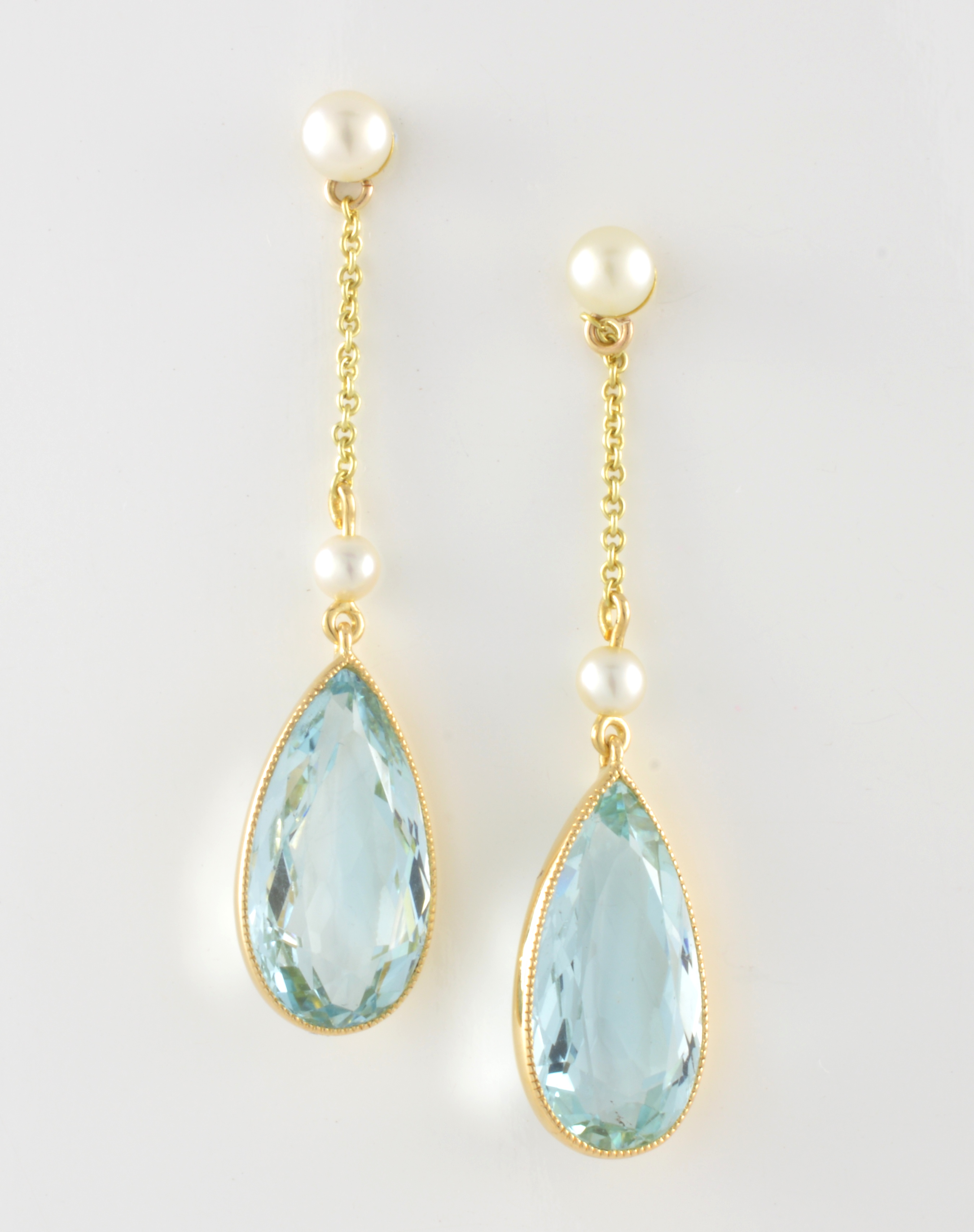 18ct gold aquamarine and pearl drop earrings