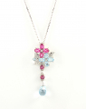 9ct White Gold Blue and Pink Topaz Drop Pendant