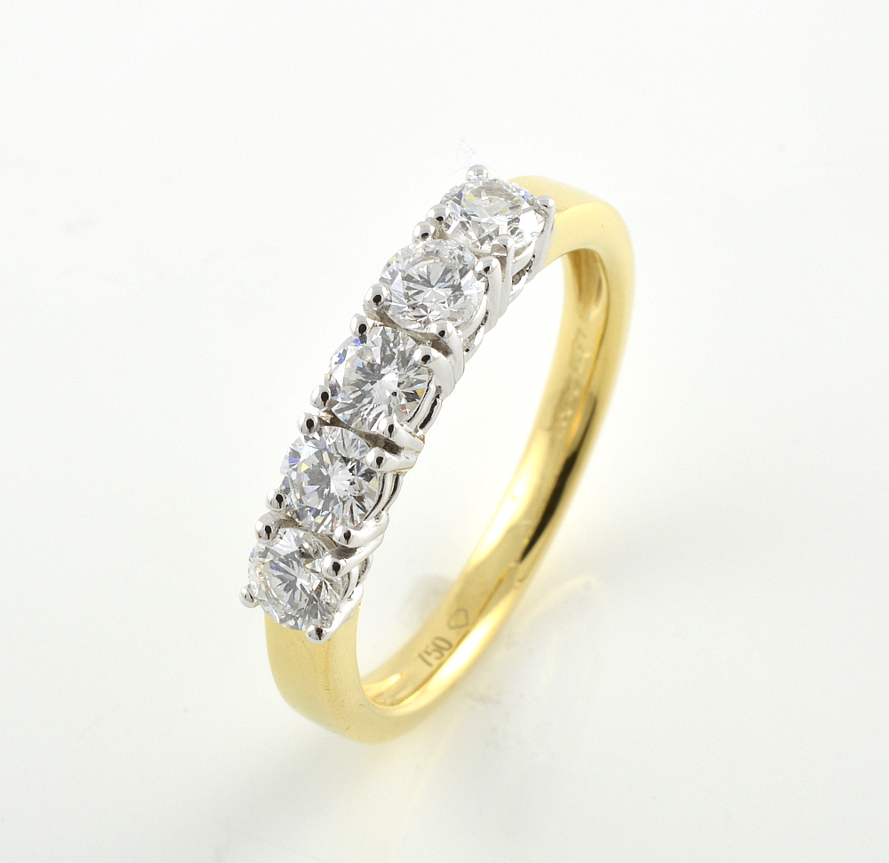 18ct gold brilliant cut diamond five stone ring