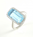 18ct White Gold Blue Topaz and Diamond Cluster Ring