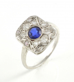18ct White Gold Sapphire and Diamond Plaque Ring