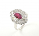 18ct White Gold Ruby and Diamond Marquise Shaped Cluster Ring