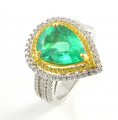 18ct White Gold Emerald and Diamond Cluster Ring 