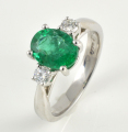 18ct White Gold Emerald and Diamond Three Stone Ring