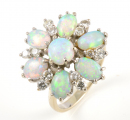 18ct White Gold Opal and Diamond Cluster Ring